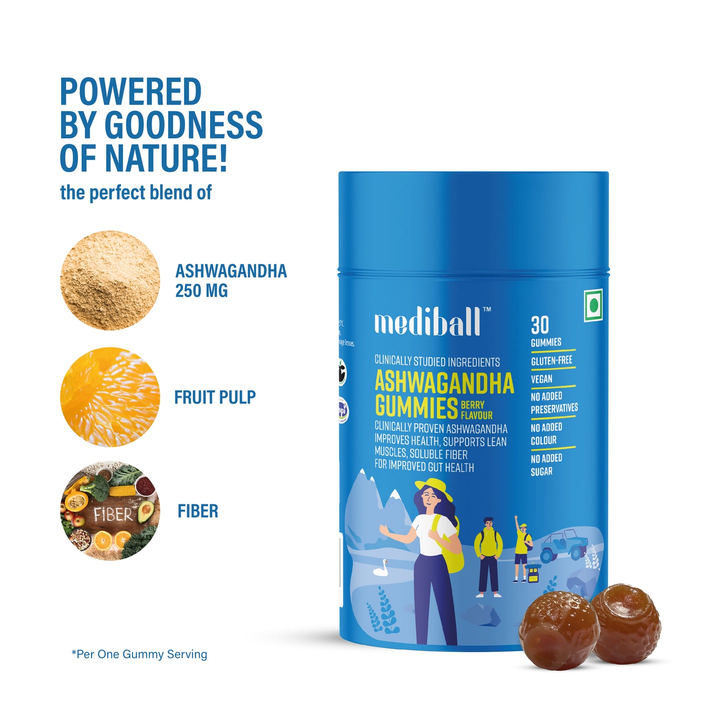 Mediball Ashwagandha Gummies | Mix Berry Flavor | Comprehensive Wellness Support