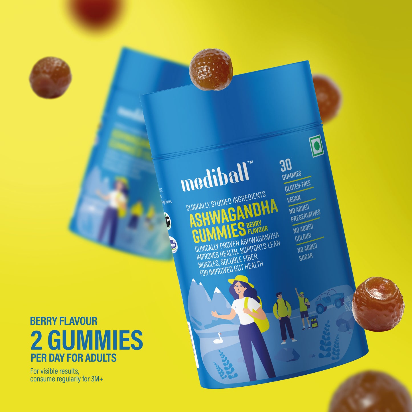 Mediball Ashwagandha Gummies | Mix Berry Flavor | Comprehensive Wellness Support