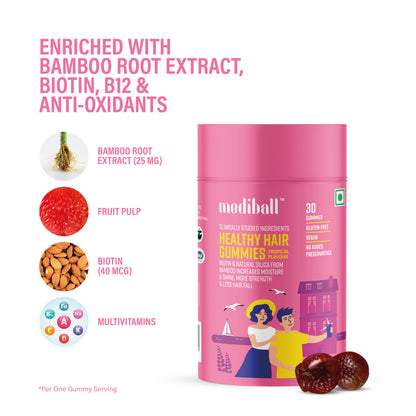 Mediball Healthy Hair Gummies | Tropical Flavor | Nutrient-Rich Formula for Hair Vitality