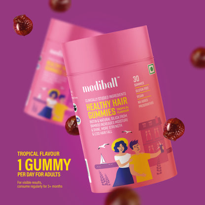 Mediball Healthy Hair Gummies | Tropical Flavor | Nutrient-Rich Formula for Hair Vitality