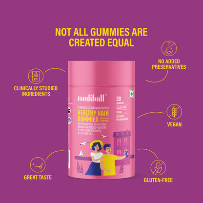 Mediball Healthy Hair Gummies | Tropical Flavor | Nutrient-Rich Formula for Hair Vitality