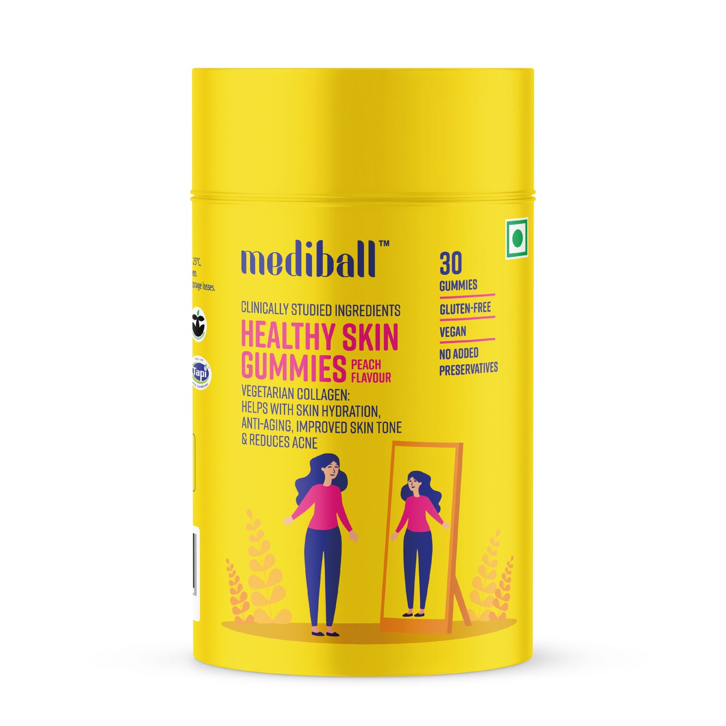 Mediball Healthy Skin Gummies | Luscious Peach Flavor | Vegan Collagen and Antioxidant-Rich Formula