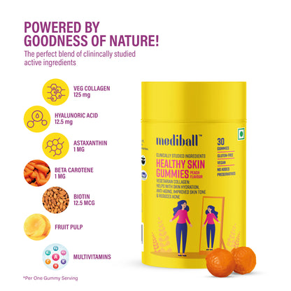 Mediball Healthy Skin Gummies | Luscious Peach Flavor | Vegan Collagen and Antioxidant-Rich Formula