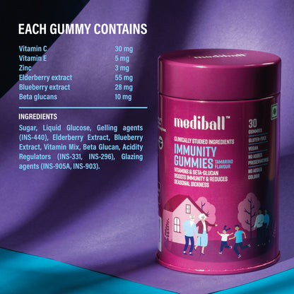 Mediball Immunity Gummies | Tamarind Flavor | Vitamin C & Beta-Glucan for Immune Support